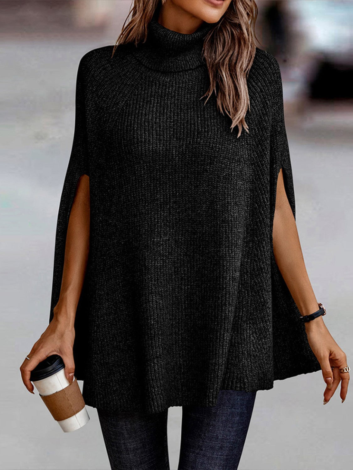 Turtleneck Dolman Sleeve Poncho 