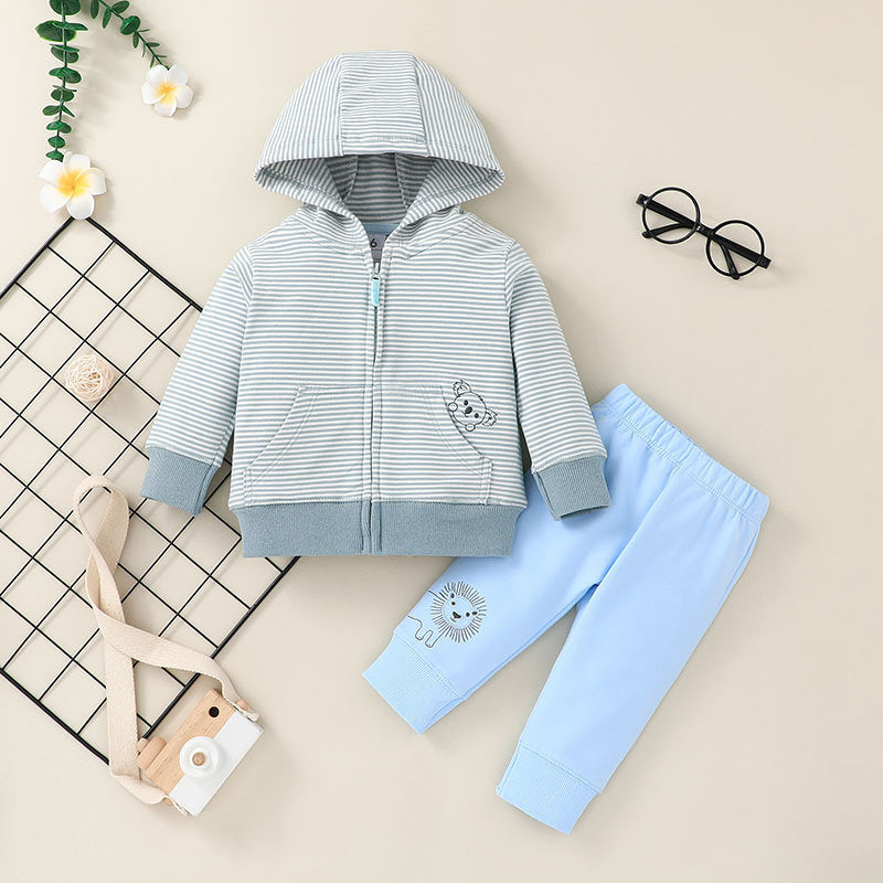 Fall Boy's Sweatshirt Set, Children's Fashion Hooded Zipper Jacket, Trousers Two-Piece Set