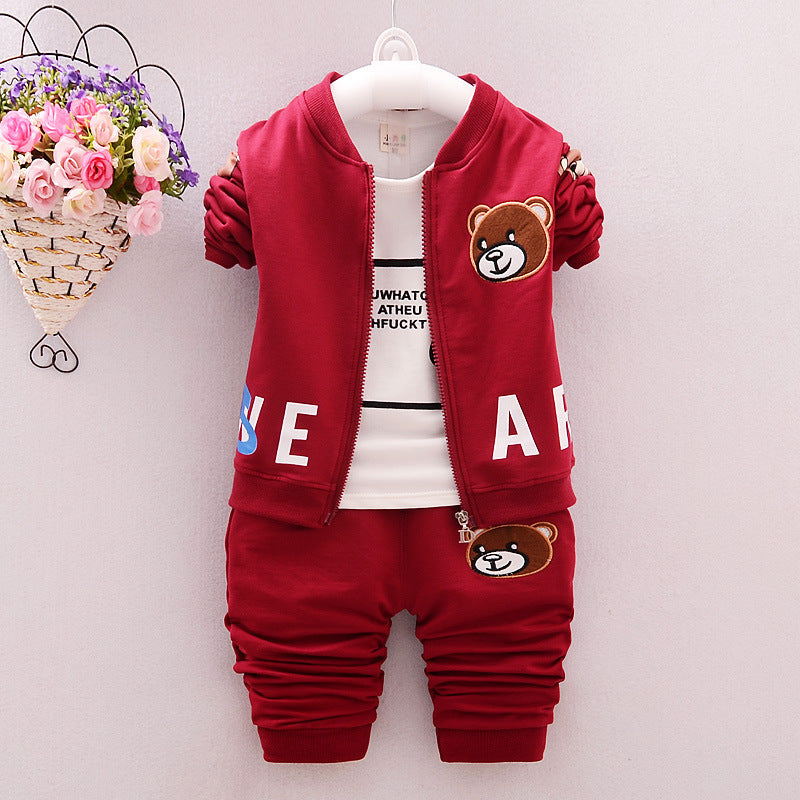 Boy's new clothes cartoon bear three-piece suit