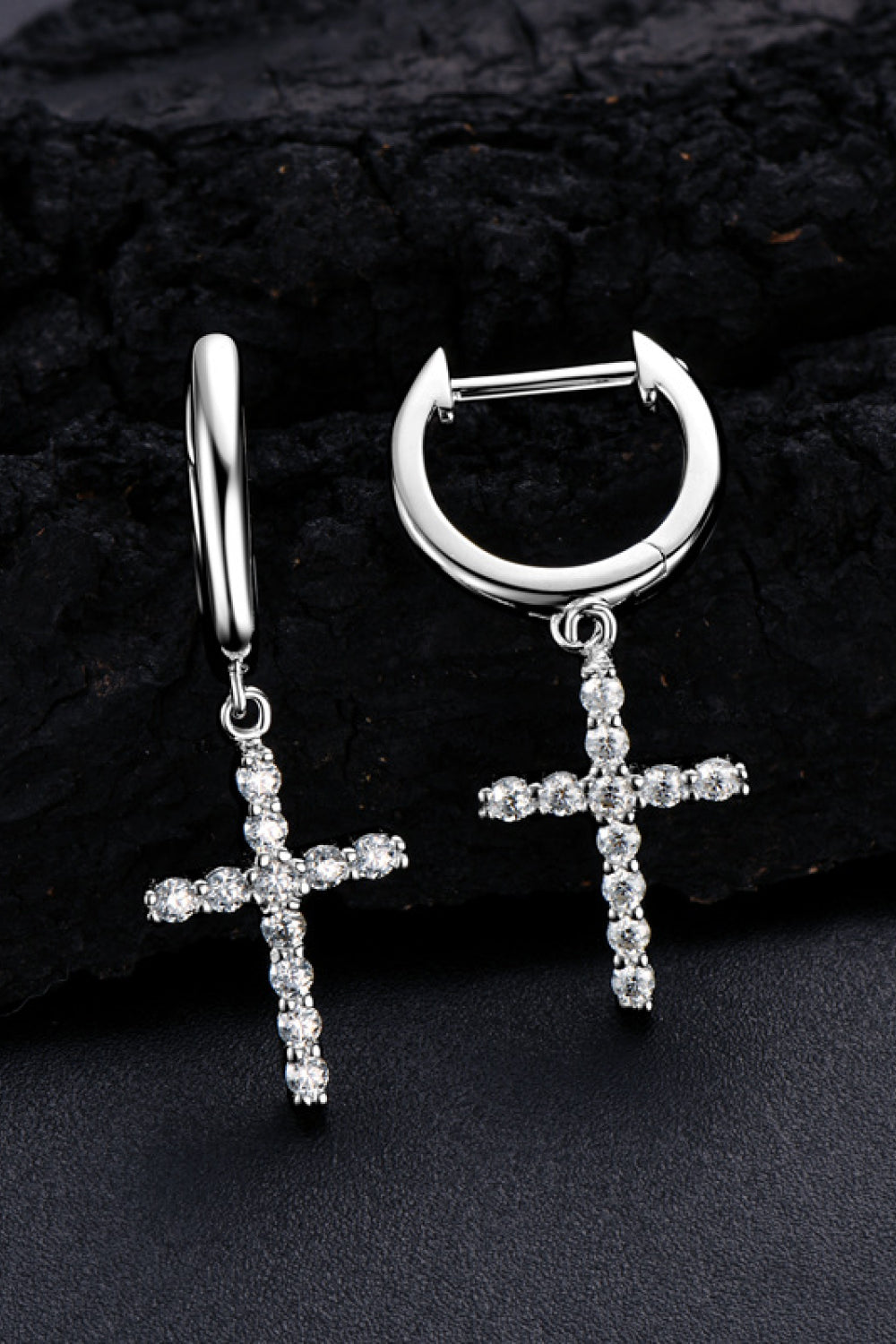 925 Sterling Silver Moissanite Cross Earrings 