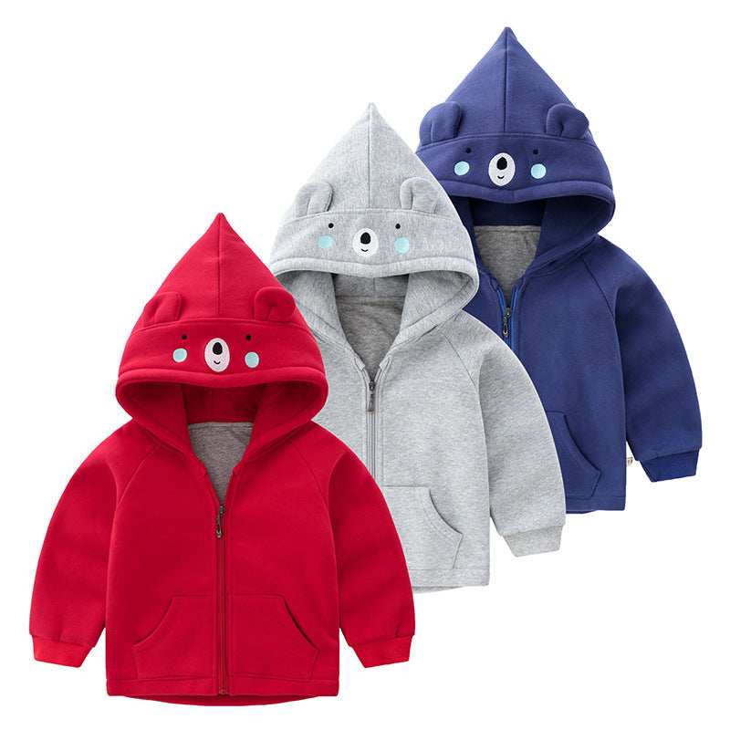 Thickened Children's Cartoon Hooded Zipper Jacket