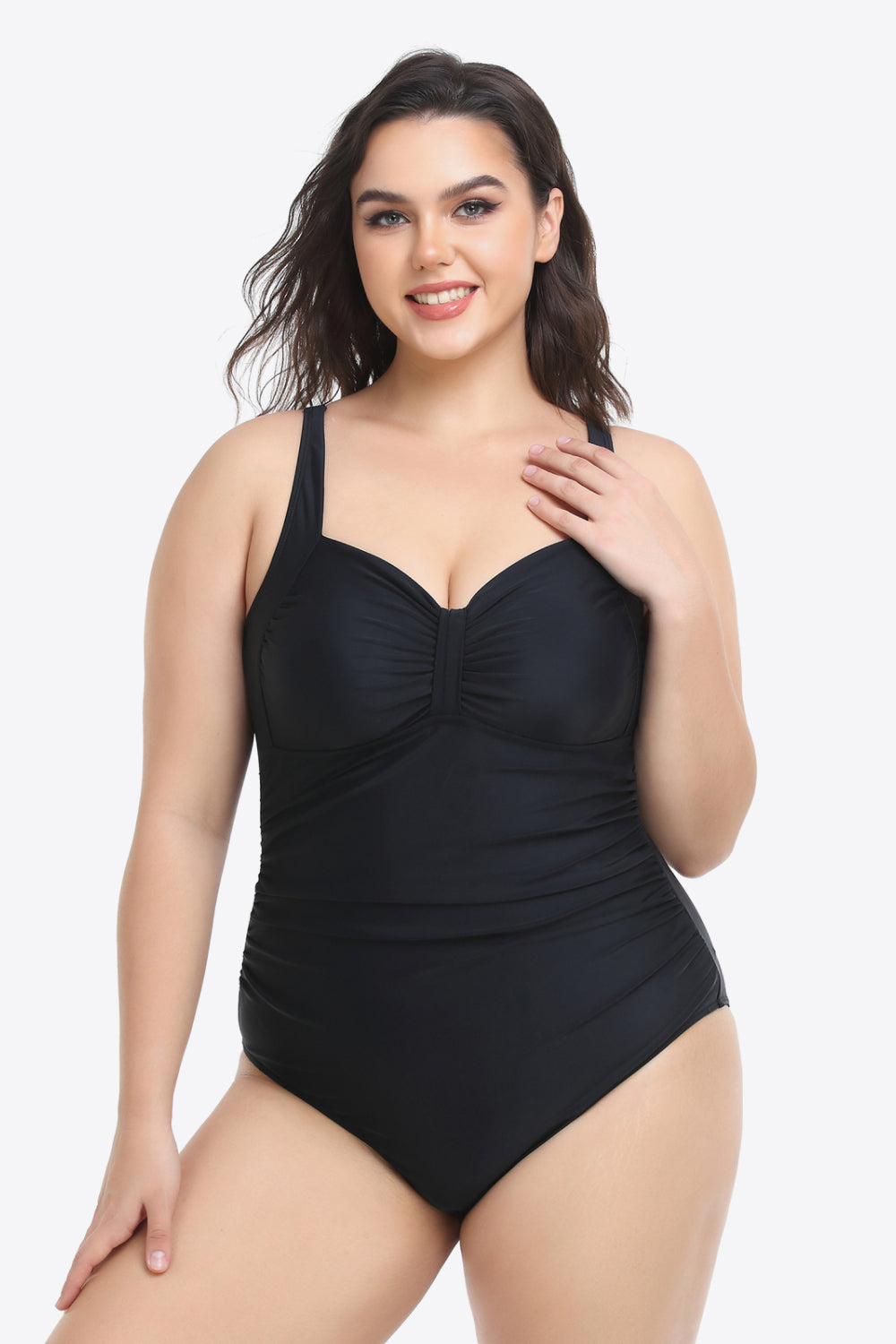 Plus Size Sleeveless Plunge One-Piece Swimsuit 