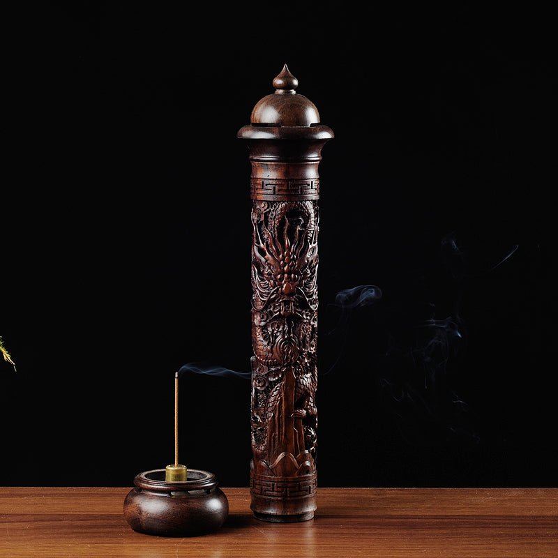 Ebony carved plate dragon incense burner cylinder