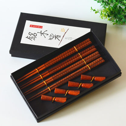 Wooden Chopsticks 4 Pairs Of Chopsticks Chopstick Holder Combination Gift Box Set