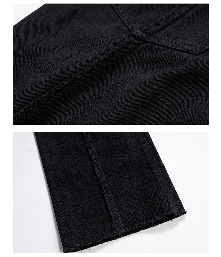 High Street Dark 3D Cut Solid Black Vintage Jeans