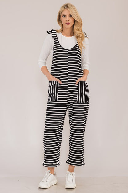 Celeste Full Size Striped Scoop Neck Overalls with Pockets