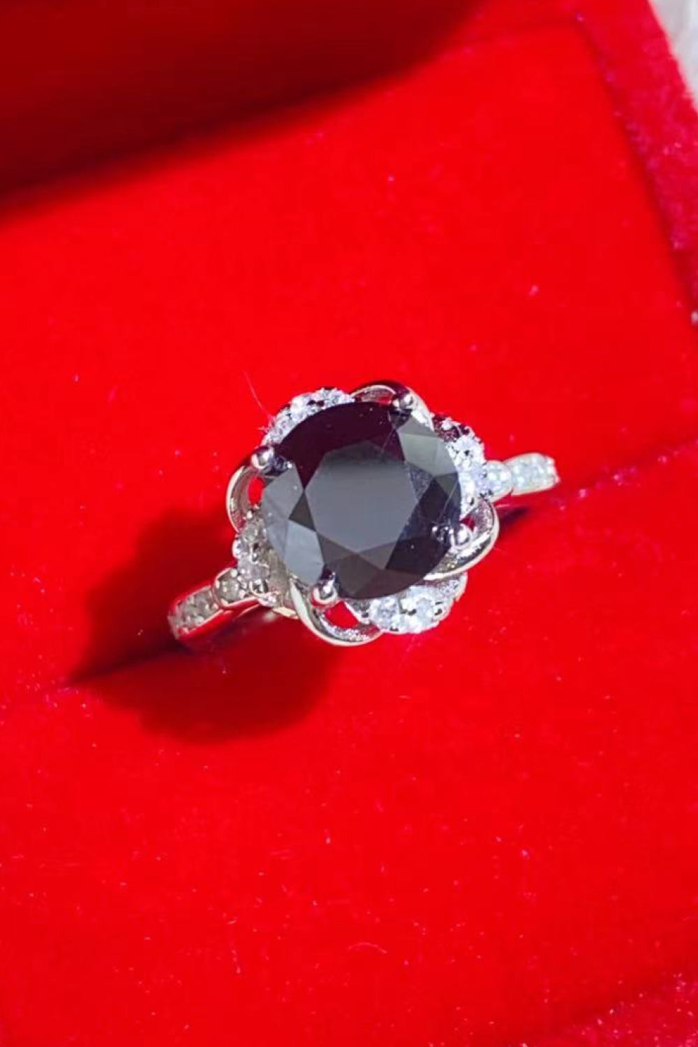 2 Carat Black Moissanite Floral Ring 