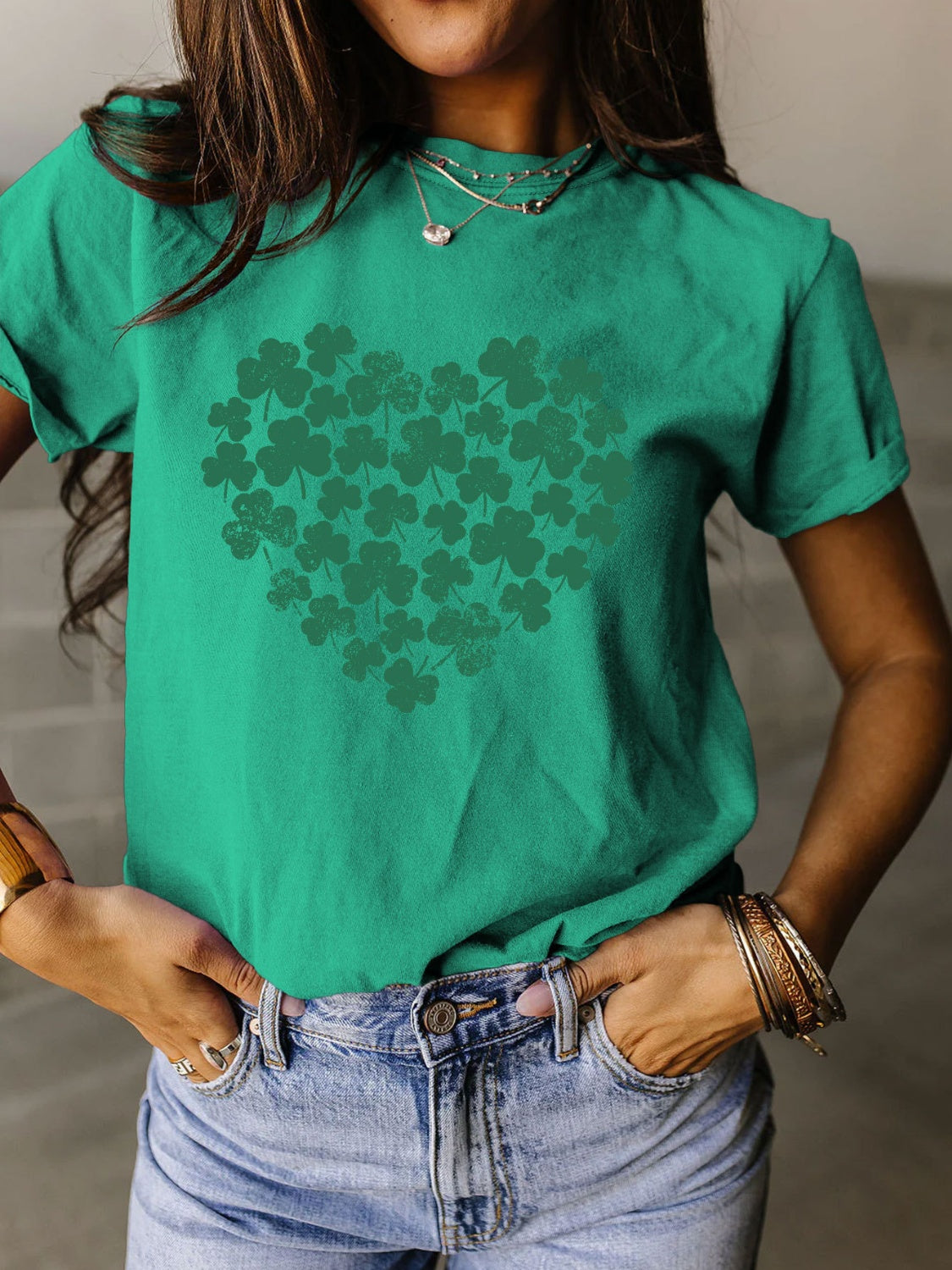 Full Size Lucky Clover Round Neck Short Sleeve T-Shirt - Babbazon New Products