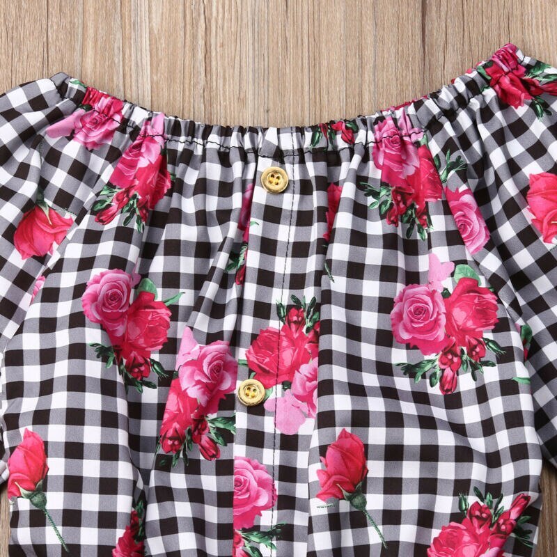 Girls' Clothing, Small And Medium-Sized Children's Checked Long-Sleeved Flared Pants