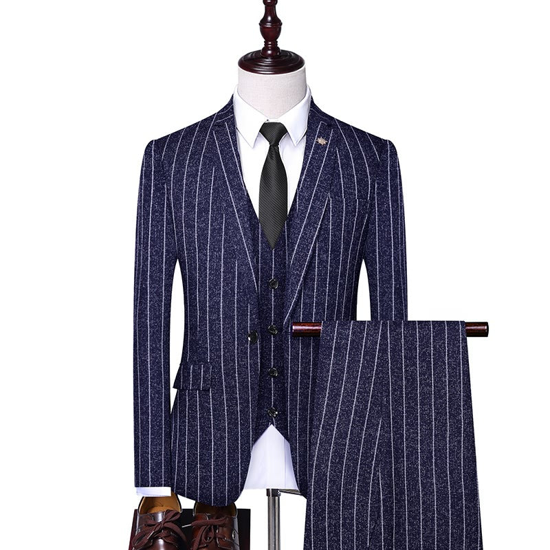 Men's slim striped suit three-piece suit 