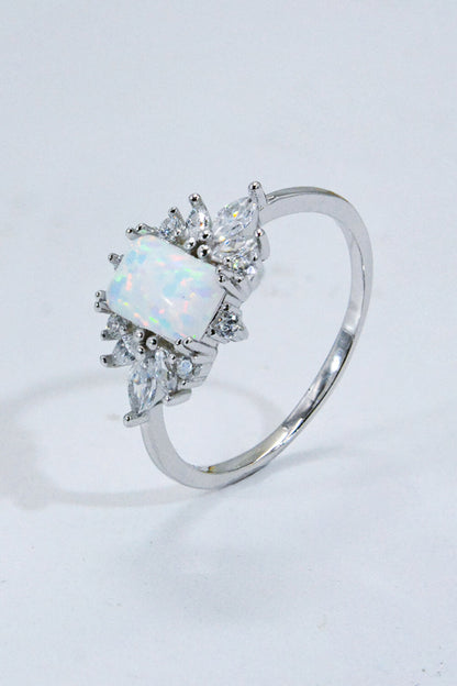 925 Sterling Silver Zircon and Opal Ring 