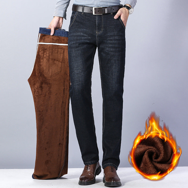 Men's Loose Straight Leg Plus Velvet Thick Warm Jeans