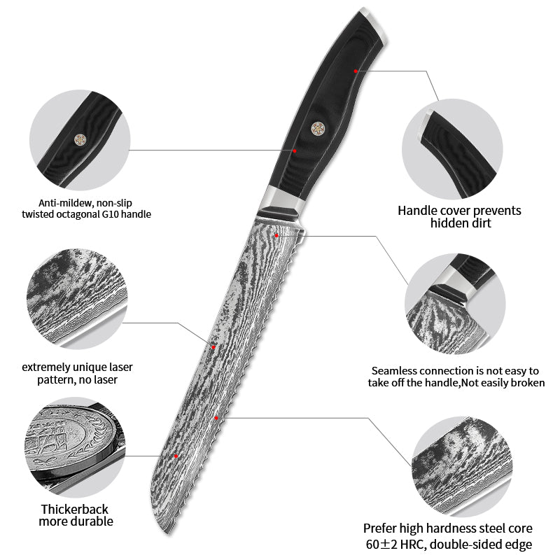 Bread Knife Damascus Bread Slicing Knife 