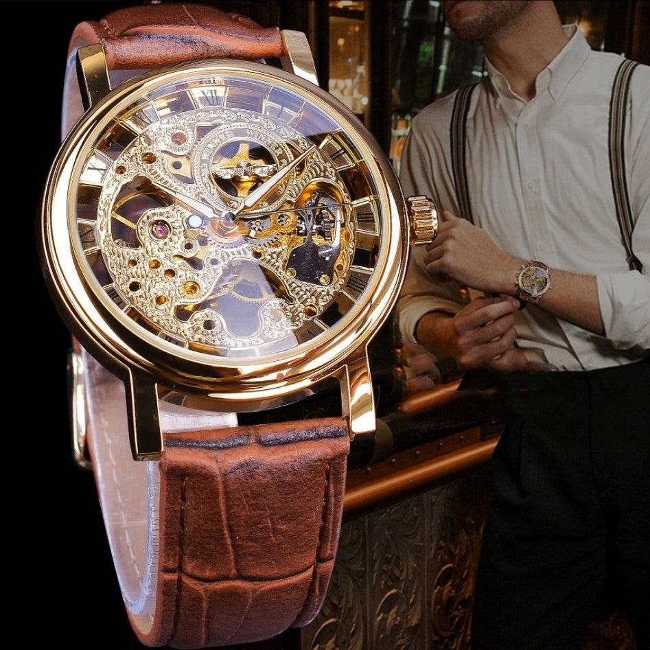 Fully Hollow Men's Manual Belt Mechanical Watch