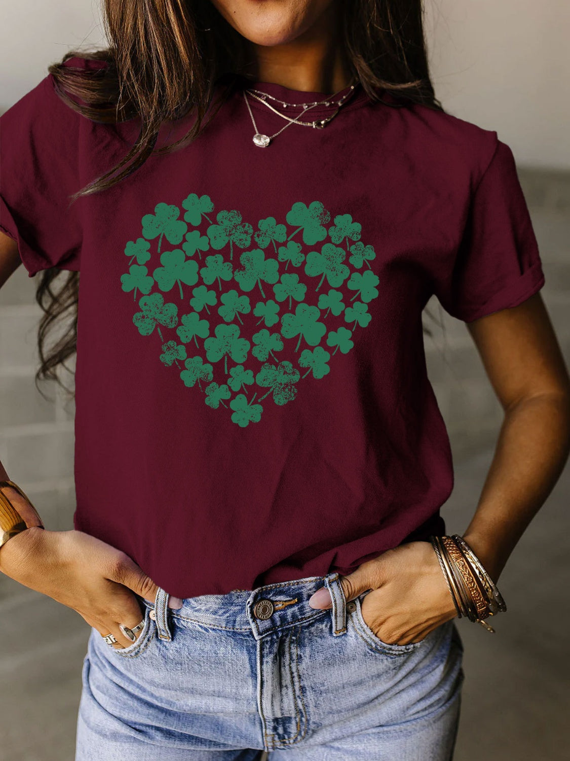 Full Size Lucky Clover Round Neck Short Sleeve T-Shirt - Babbazon New Products