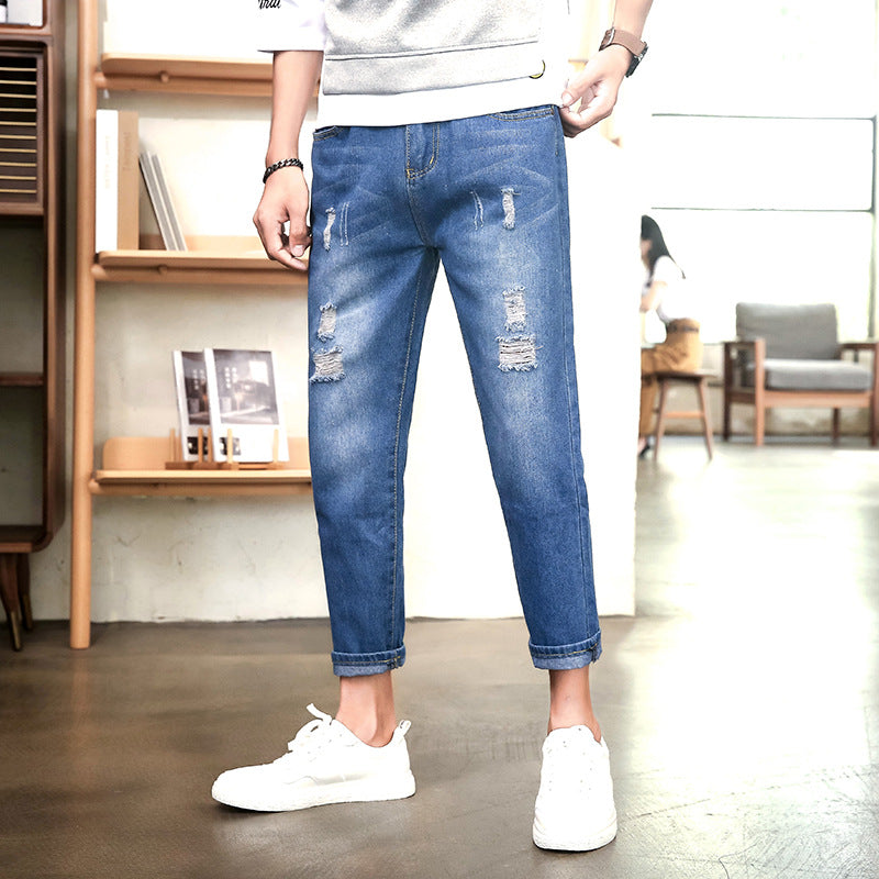 Trendy shaved light-colored beggar pants