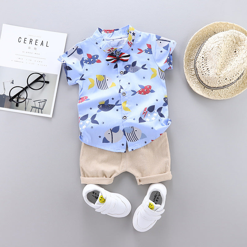 Boy's suit cotton and linen shirt short sleeve suit