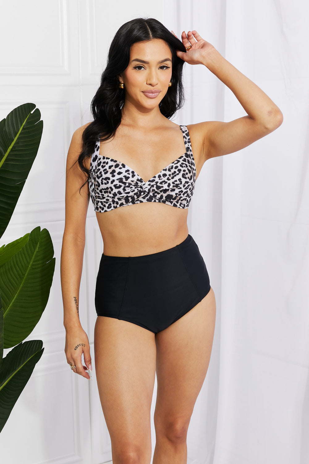 Marina West Swim Take A Dip Twist High-Rise Bikini in Leopard 