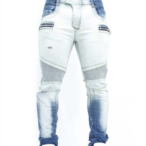 Fashion High Street Slim Fit Zipper Polished Casual Skinny Pants