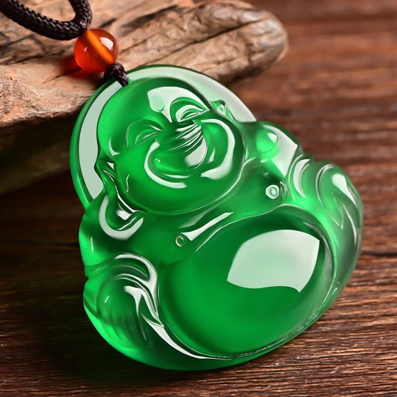 Female Natural Jade Green Maitreya Buddha Guanyin Pendant Necklace