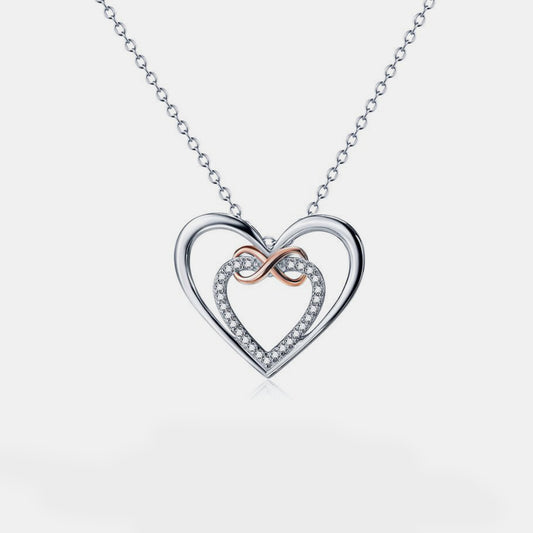 Heart Shape Inlaid Zircon 925 Sterling Silver Necklace 