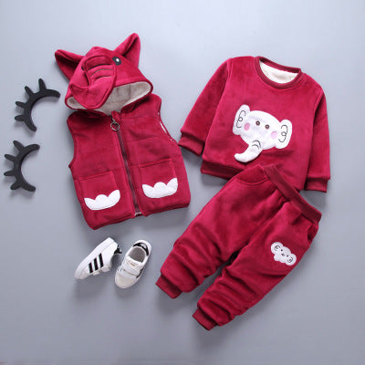 New children's clothing boys winter thickening plus velvet three-piece warm cotton casual Korean version of the cartoon wholesale tide