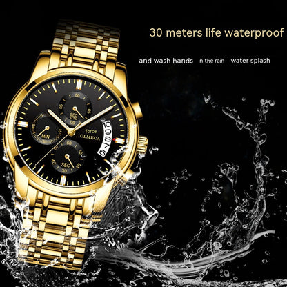 Butterfly Snap Steel Strap Multifunctional Men's Waterproof Luminous Watch