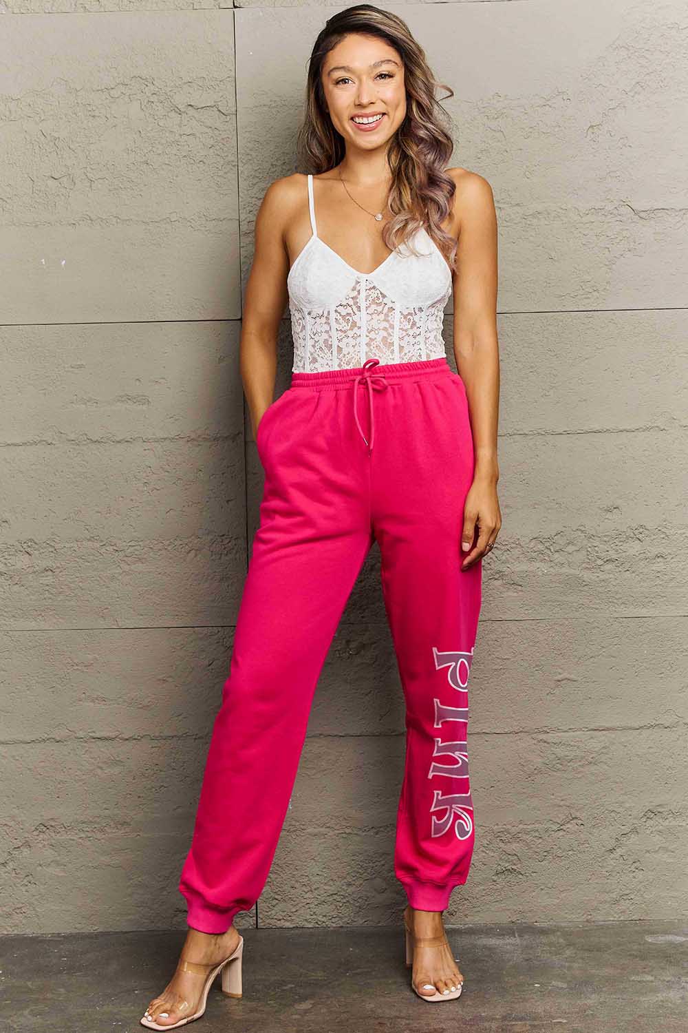 Simply Love Full Size PINK Graphic Sweatpants 