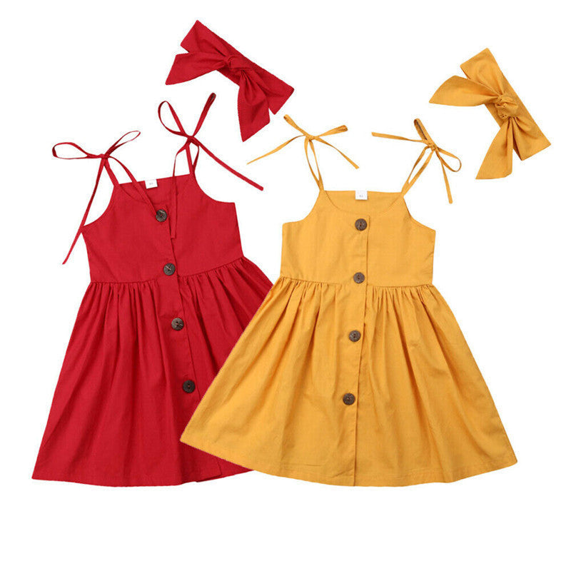 Girls' Solid Color Sling Dress Headdress Two Piece Set