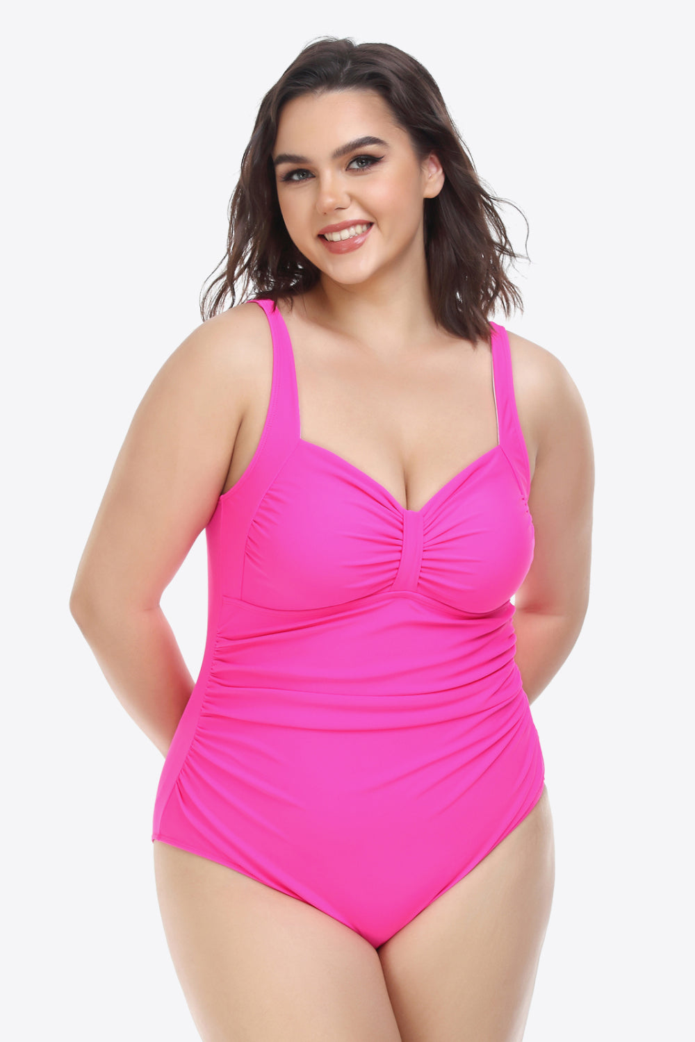 Plus Size Sleeveless Plunge One-Piece Swimsuit 