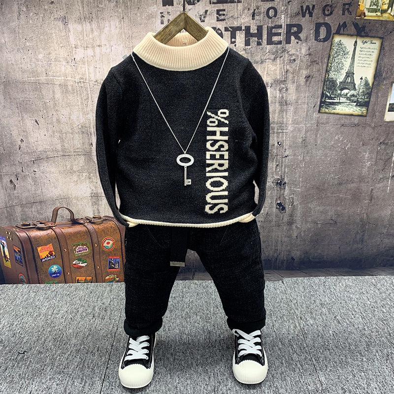 Boys Fleece Cotton Coat Sweater Jeans Suit