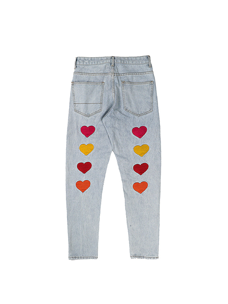 Love Embroidered Fitted Straight Leg Jeans