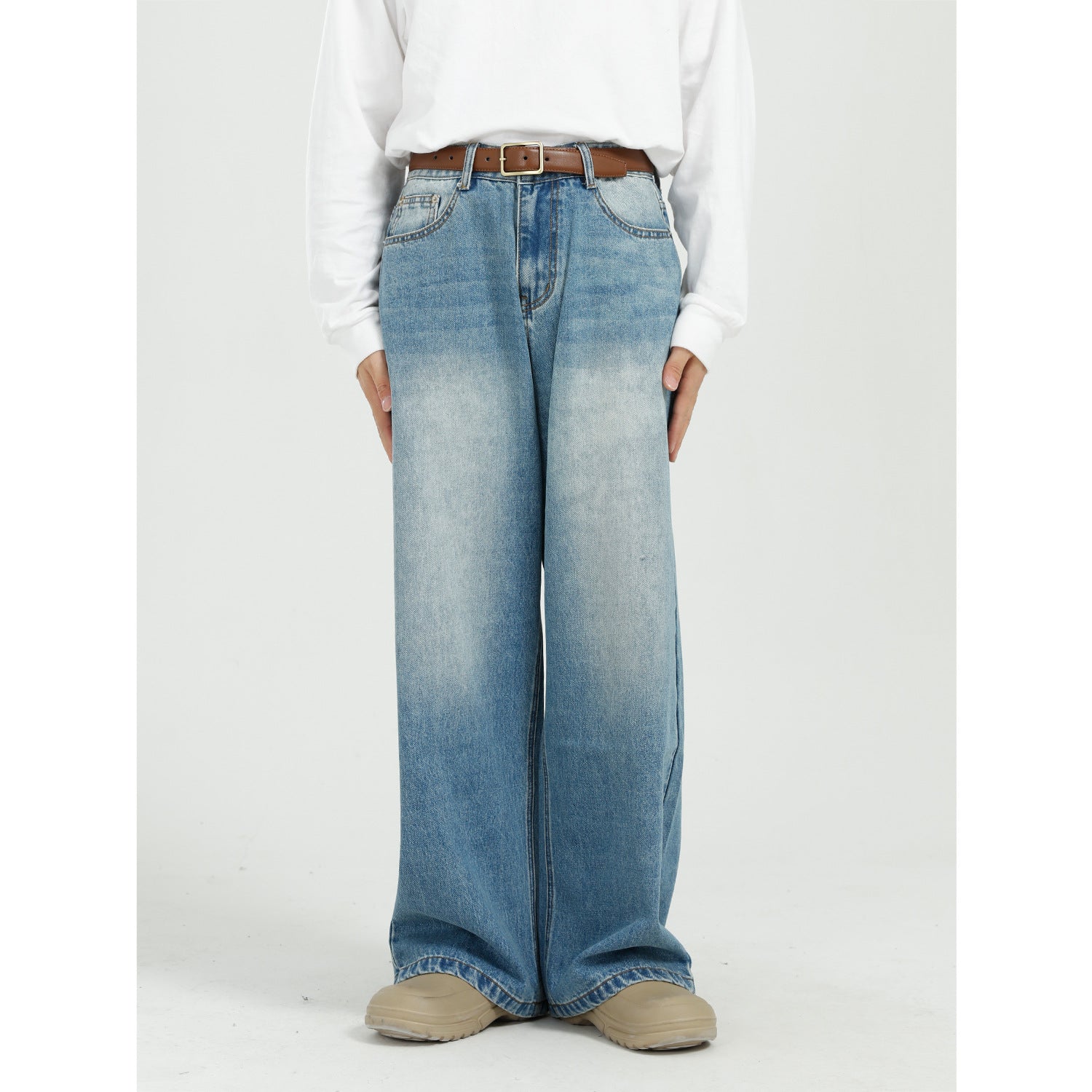 Loose And Versatile Blue Straight Wide Leg Jeans For Men