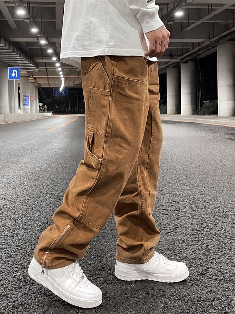 Chain Foot Logging Pants Cargo High Street Loose Jeans Trousers