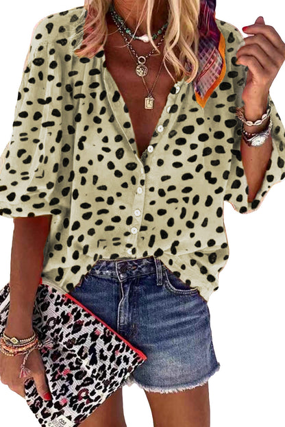 Leopard Print Bishop Sleeve Button Shirt