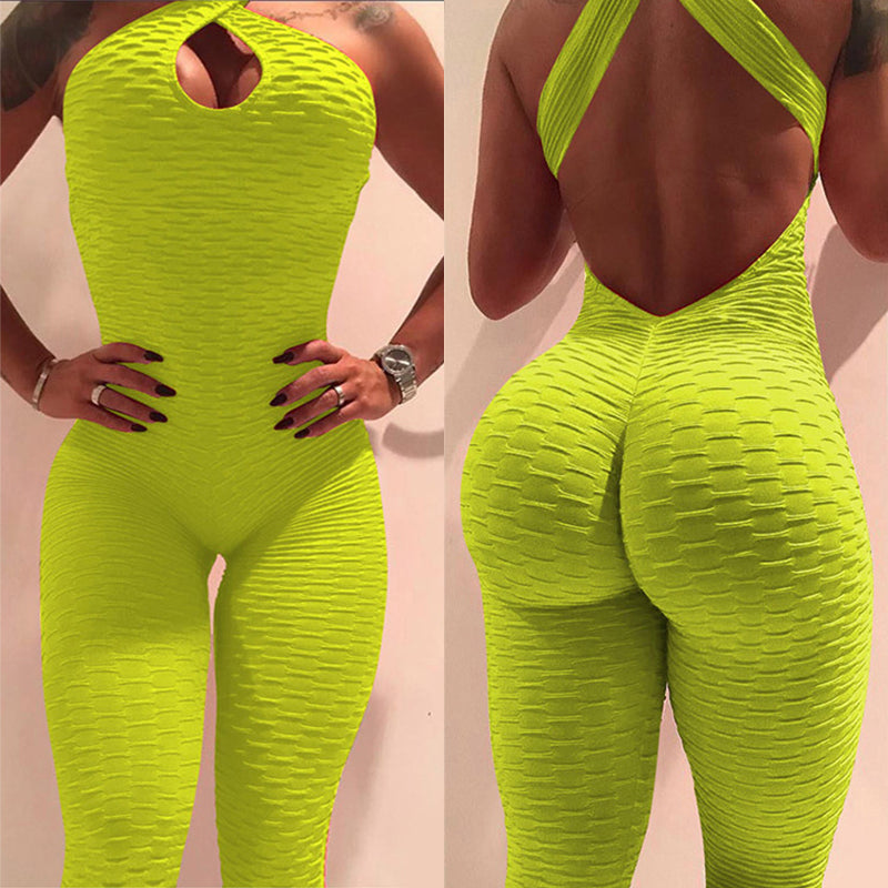 Yoga Jumpsuit Cross Design Backless Tracksuit Full Bodysuit 