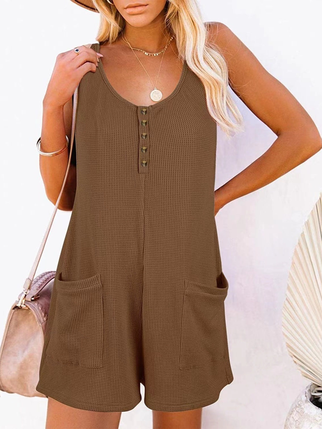 Full Size Pocketed Scoop Neck Sleeveless Romper - Babbazon New Products