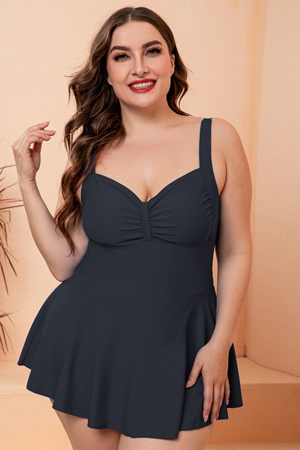 Full Size Gathered Detail Swim Dress - Babbazon new