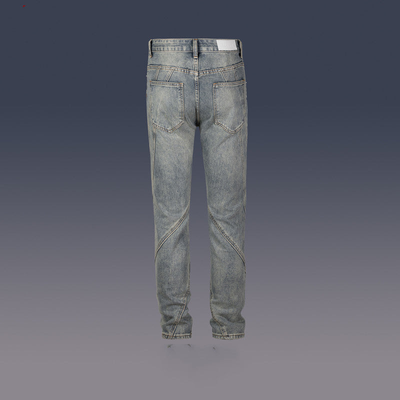 Patchwork Trousers Unisex Washed And Distressed Slim Skinny Denim