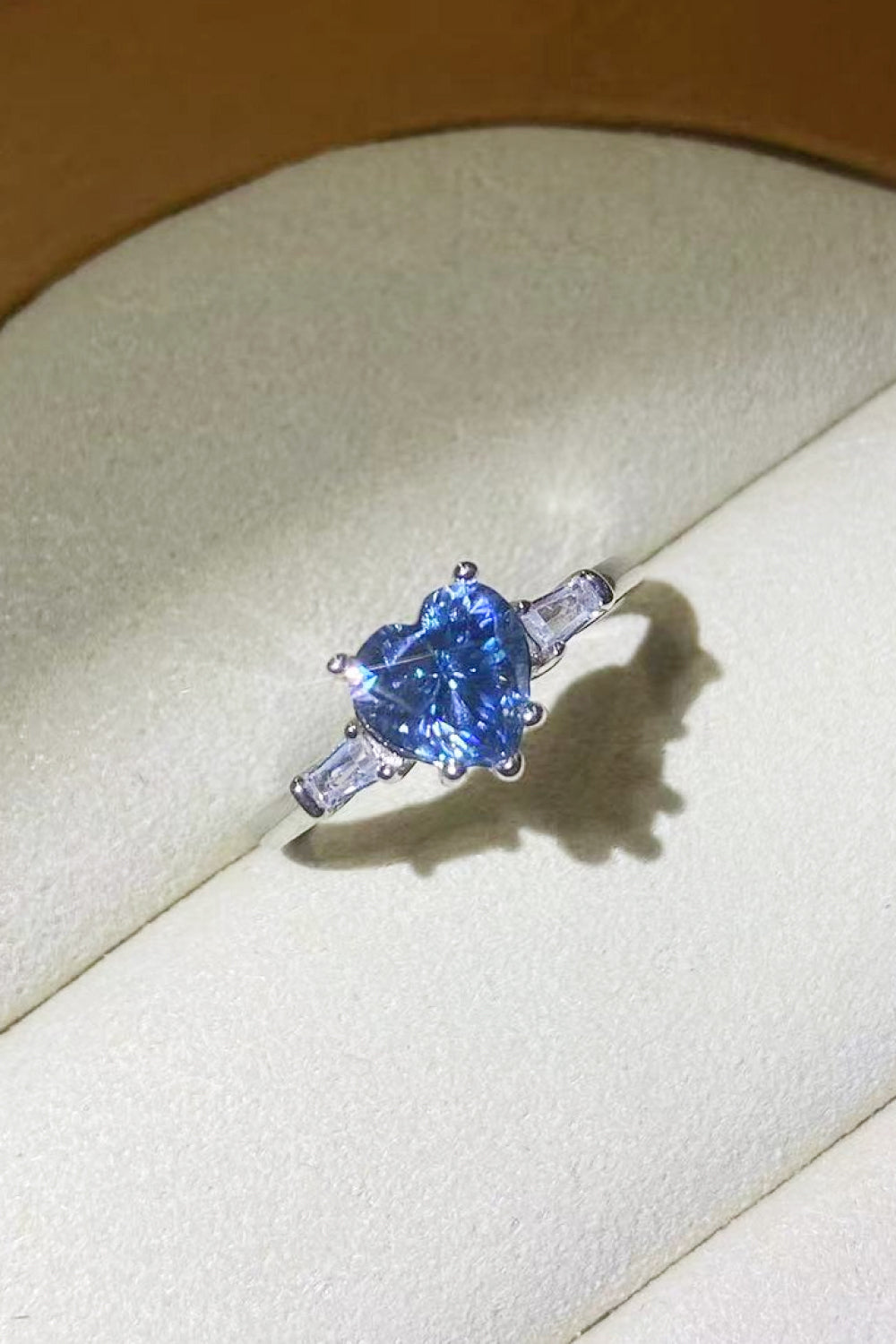 1 Carat Moissanite Heart-Shaped Platinum-Plated Ring in Blue 