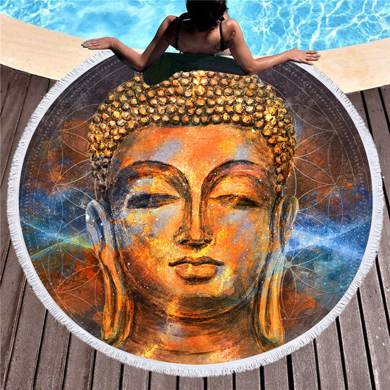 Indian Buddha statue round beach towel