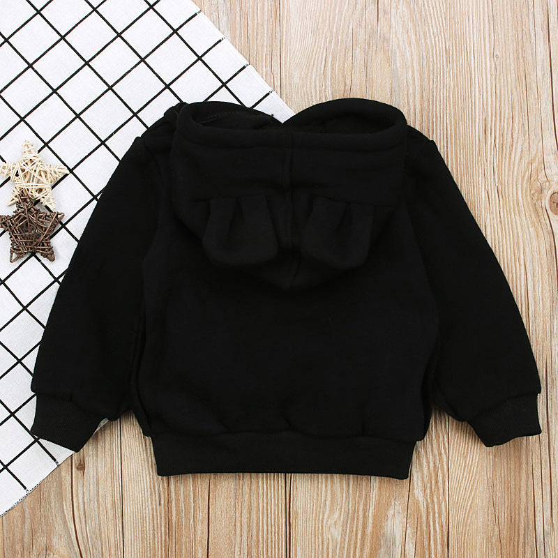 Long-sleeved Bear Ear Top And Fleece Hooded Sweater