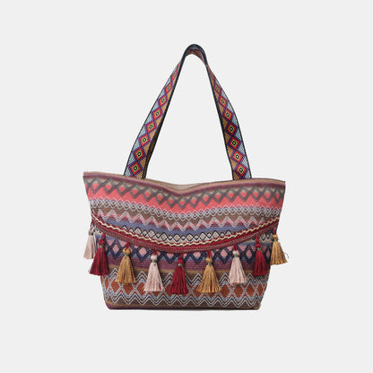 Printed Tassel Detail Tote Bag 