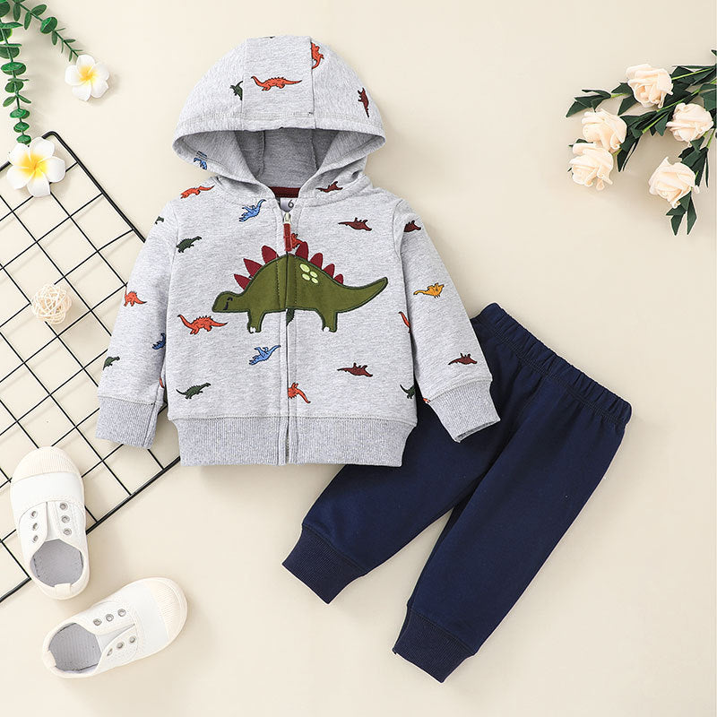 Fall Boy's Sweatshirt Set, Children's Fashion Hooded Zipper Jacket, Trousers Two-Piece Set