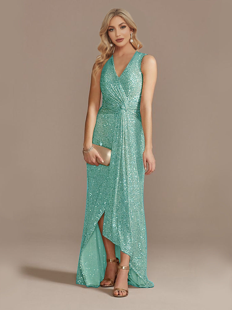 Women's Sequin Twisted Irregular Evening Dress