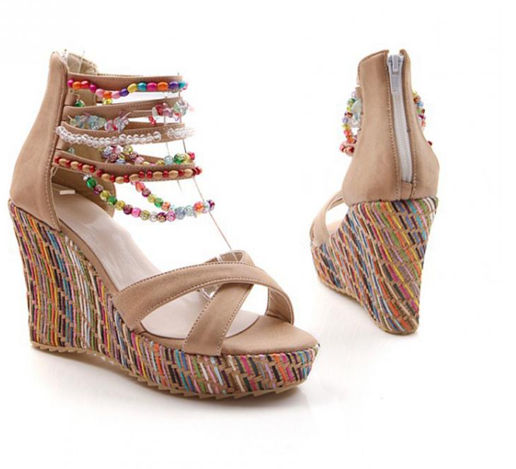 Bohemian Wedge Handmade Beaded Sandals Platform Shoes 