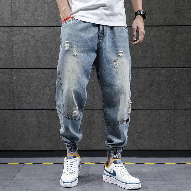 Men's Korean Style Cropped Trousers  Trendy Casual Loose Harem Pants