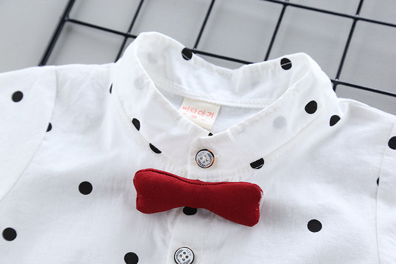 Printed boys and girls overalls shirt short sleeve suit