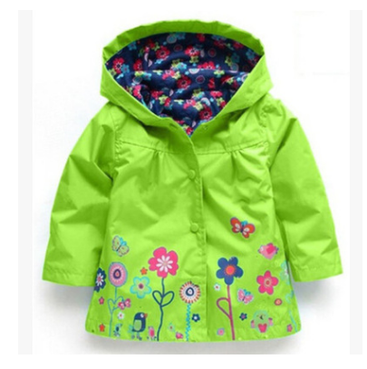 Girls Cute Flowers Windproof Rain Jacket with Hood 