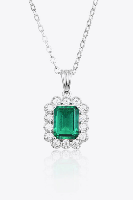 1.5 Carat Lab-Grown Emerald Pendant 925 Sterling Silver Necklace 